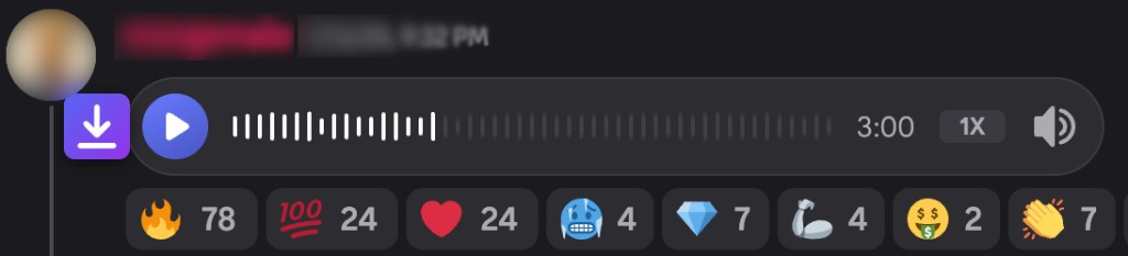 Discord voice message with the Voice Message Downloader button